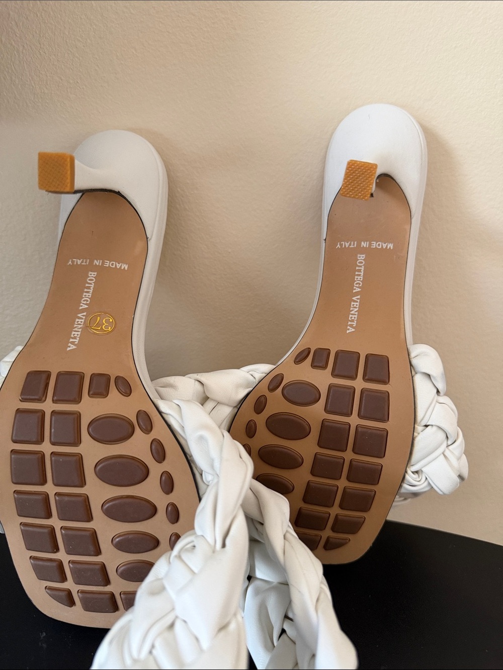 Bottega Veneta White Braided Leather Cassette Heels